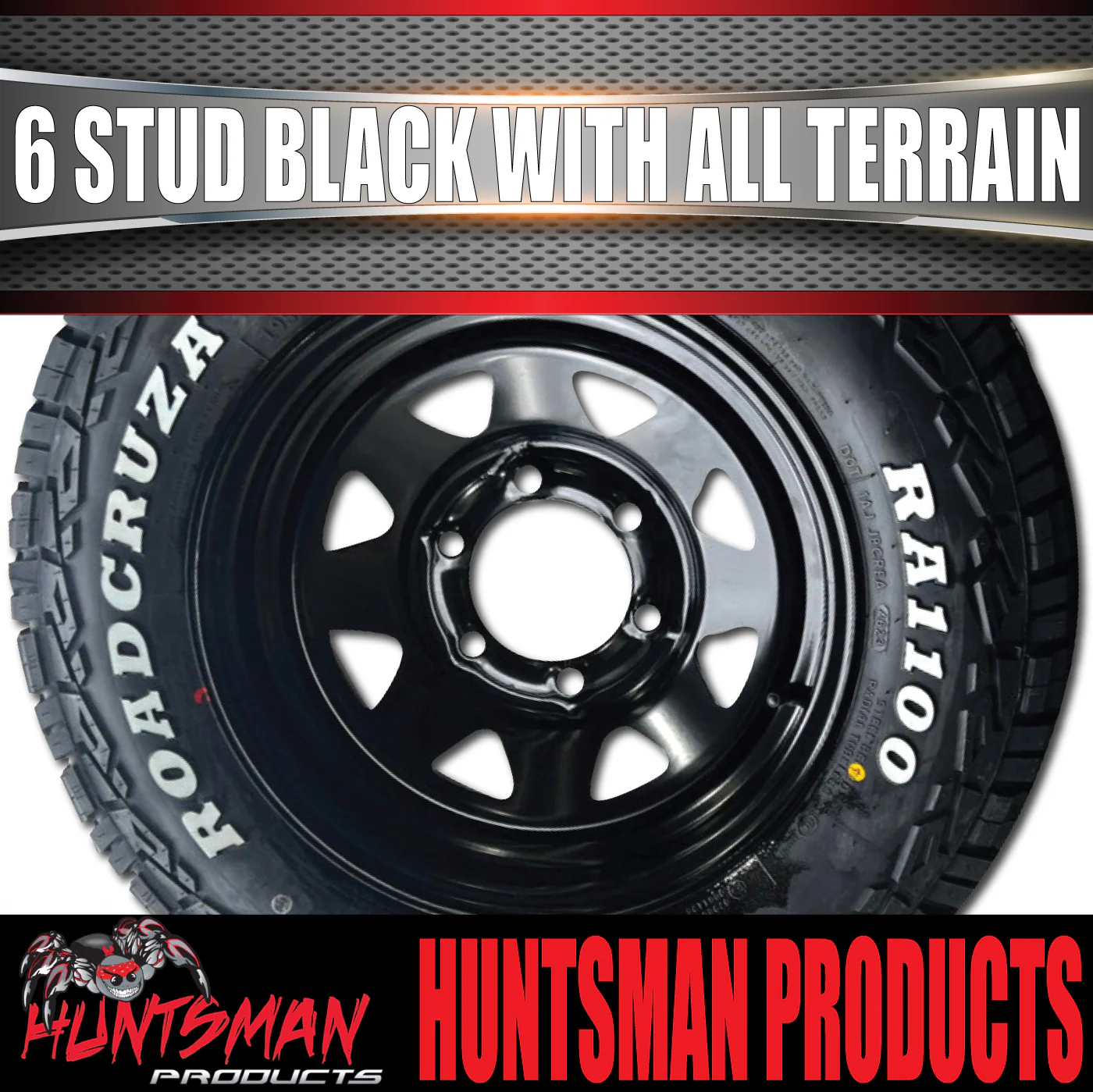 Caravan 15x6 Black 6 Stud Steel Wheel & Roadcruza 195R15C RA1100 A/T Tyre 106R - Image 3