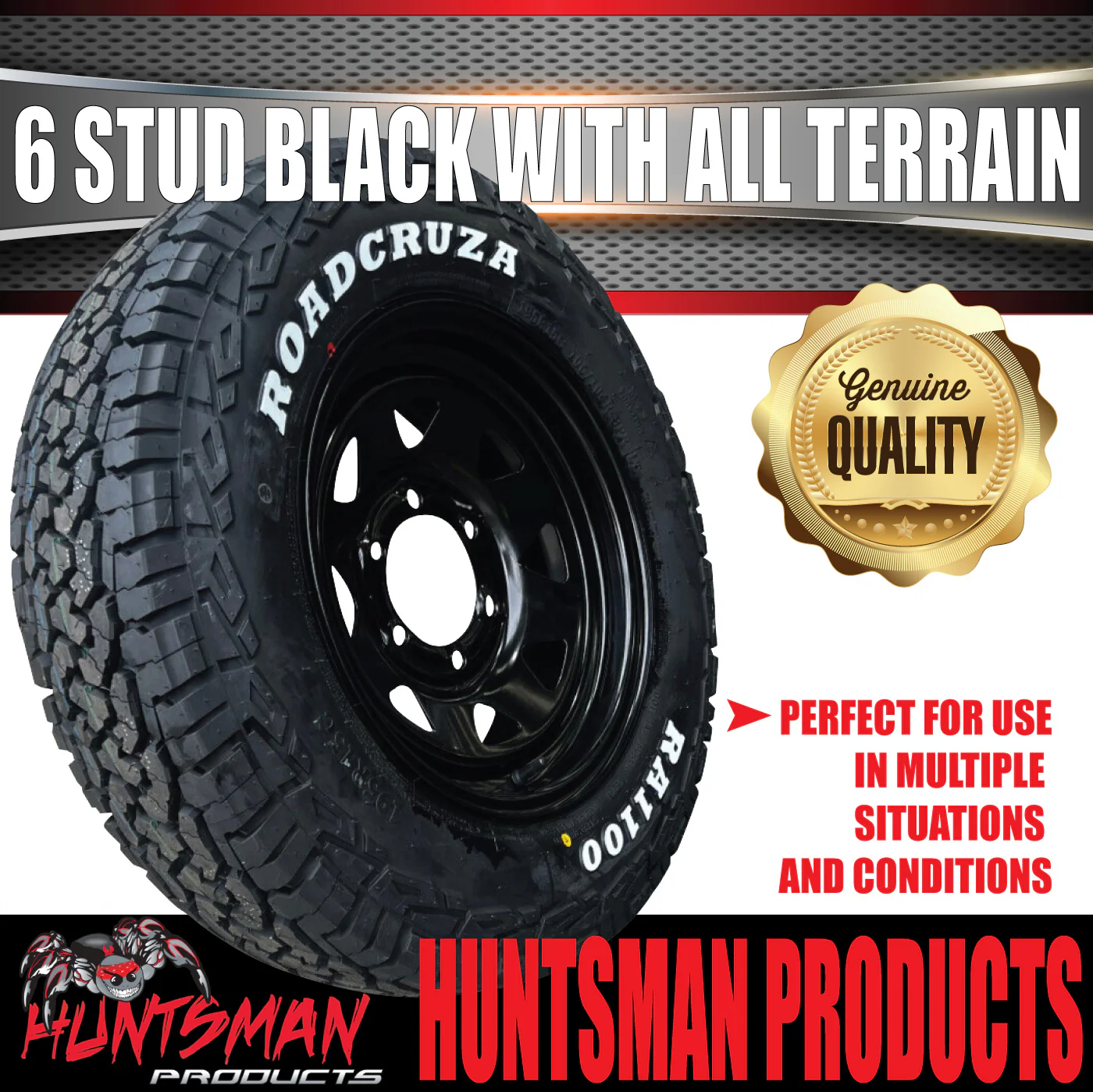 Caravan 15x6 Black 6 Stud Steel Wheel & Roadcruza 195R15C RA1100 A/T Tyre 106R - Image 5