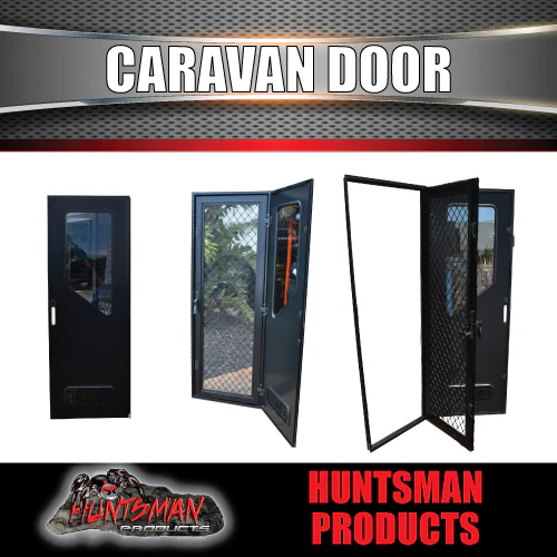 RHS Hinge Caravan Black Access Security Side door + Locking Flyscreen. 1750mm x 625mm - Image 3