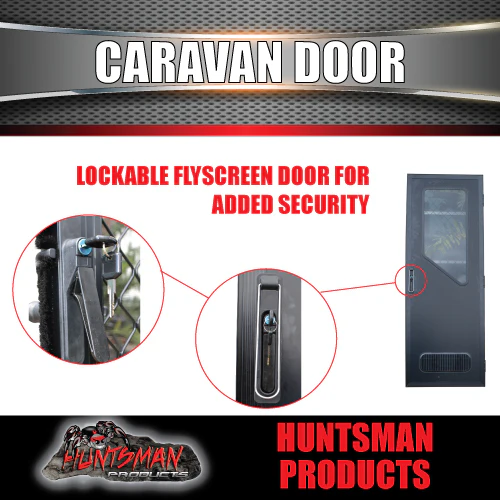 RHS Hinge Caravan Black Access Security Side door + Locking Flyscreen. 1750mm x 625mm - Image 4