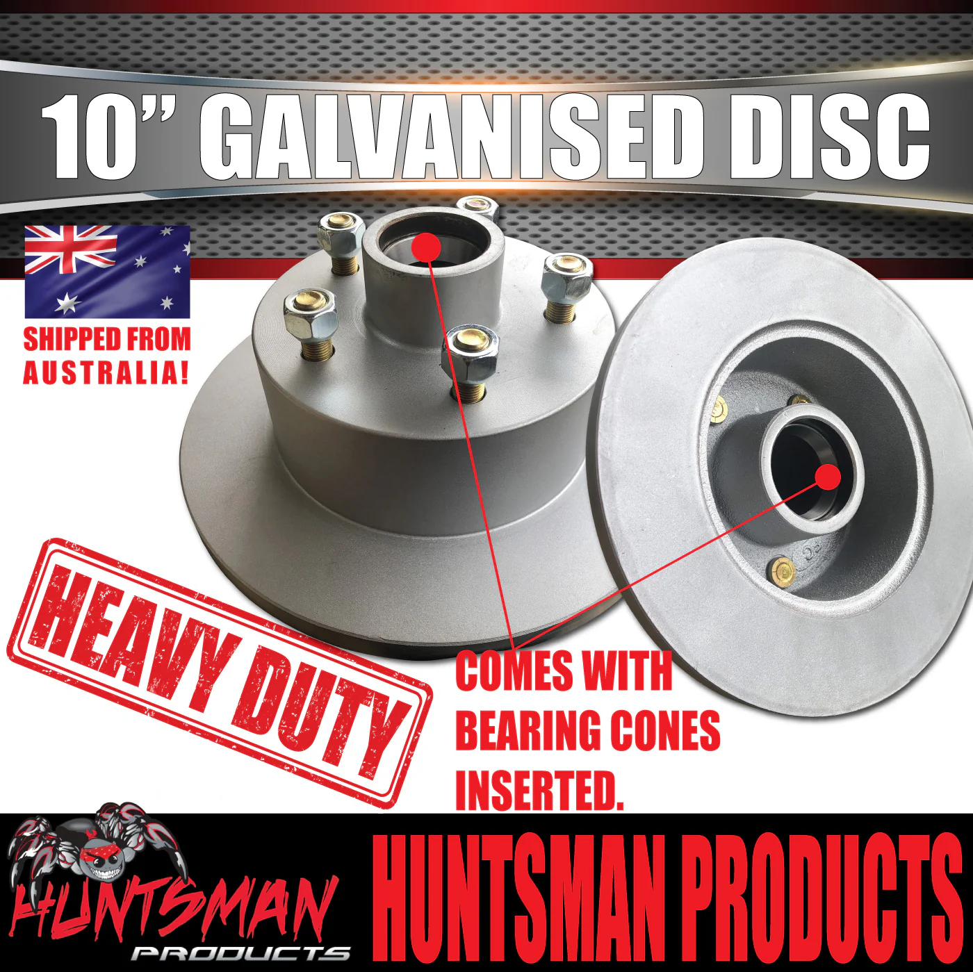 2x 10" Trailer Caravan Galvanised Dacromet Disc Hubs suit Commodore & LM Bearings - Image 3