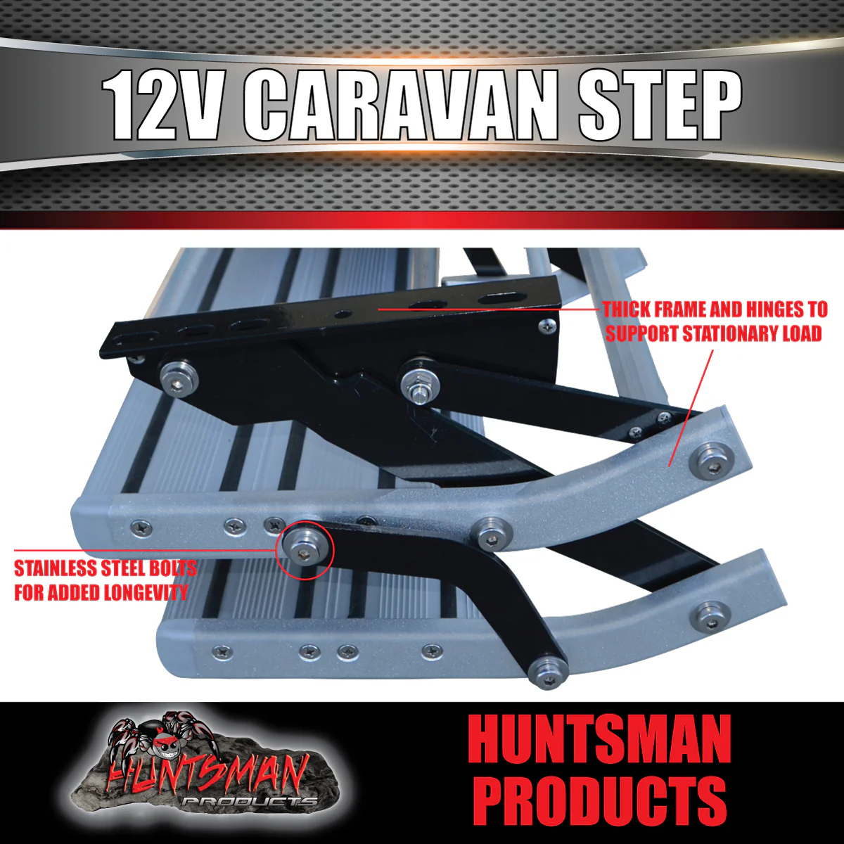 12 Volt Motorised Aluminium Caravan Motorhome Double Step & Switch 150Kg Rated - Image 4