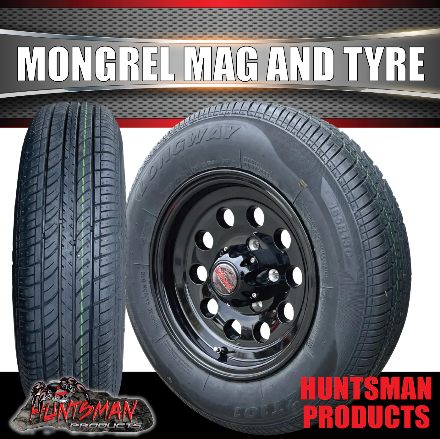 13" & 165R13C tyre, Ford Stud Pattern Mongrel Alloy Wheel for Caravan Trailer Boat Jetski - Image 3