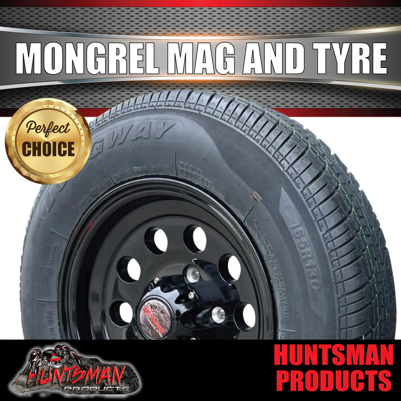 13" & 165R13C tyre, Ford Stud Pattern Mongrel Alloy Wheel for Caravan Trailer Boat Jetski - Image 4
