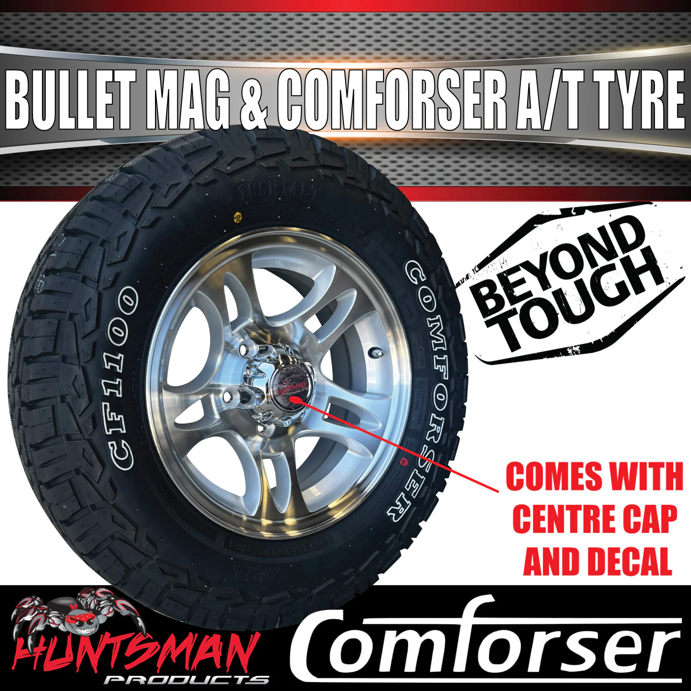 14" & 185R14 LT CF1100 Ford Stud Bullet Trailer Caravan Mag Wheel Rim & All Terrain Tyre - Image 2