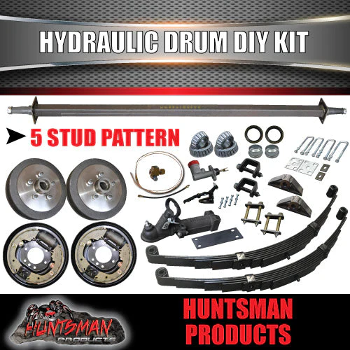 DIY 1400Kg Trailer Kit. Hydraulic drum Braked Eye to Eye Springs, Axles 78" - 96" - Image 3