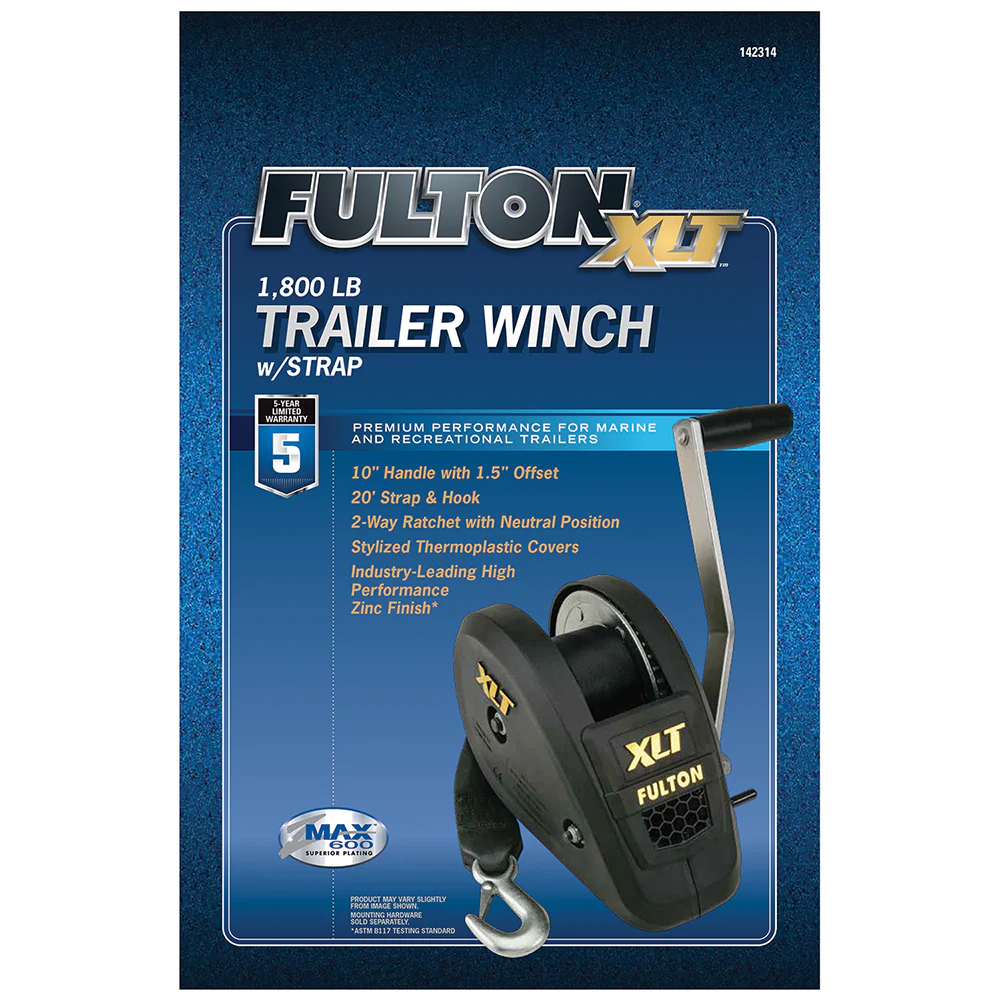 Fulton 1800Lb (816kg) Single Speed Winch 20' (6m) Strap Included. Black Cover - Image 4