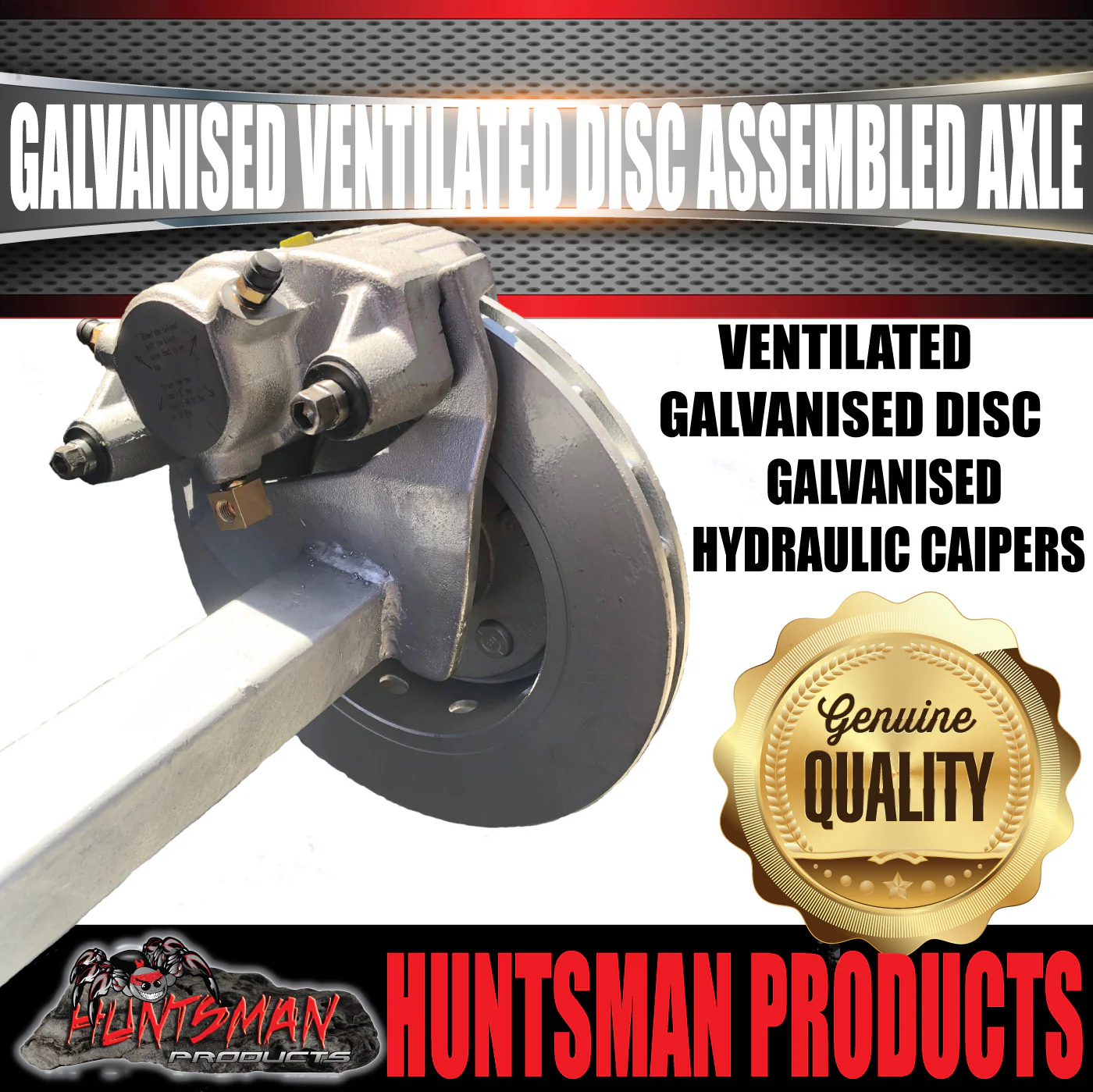 Galvanised 45mm Square Ventilated Hydraulic Disc Braked Trailer Axle 1400Kg, Axle Lengths 64''-77''. - Image 3