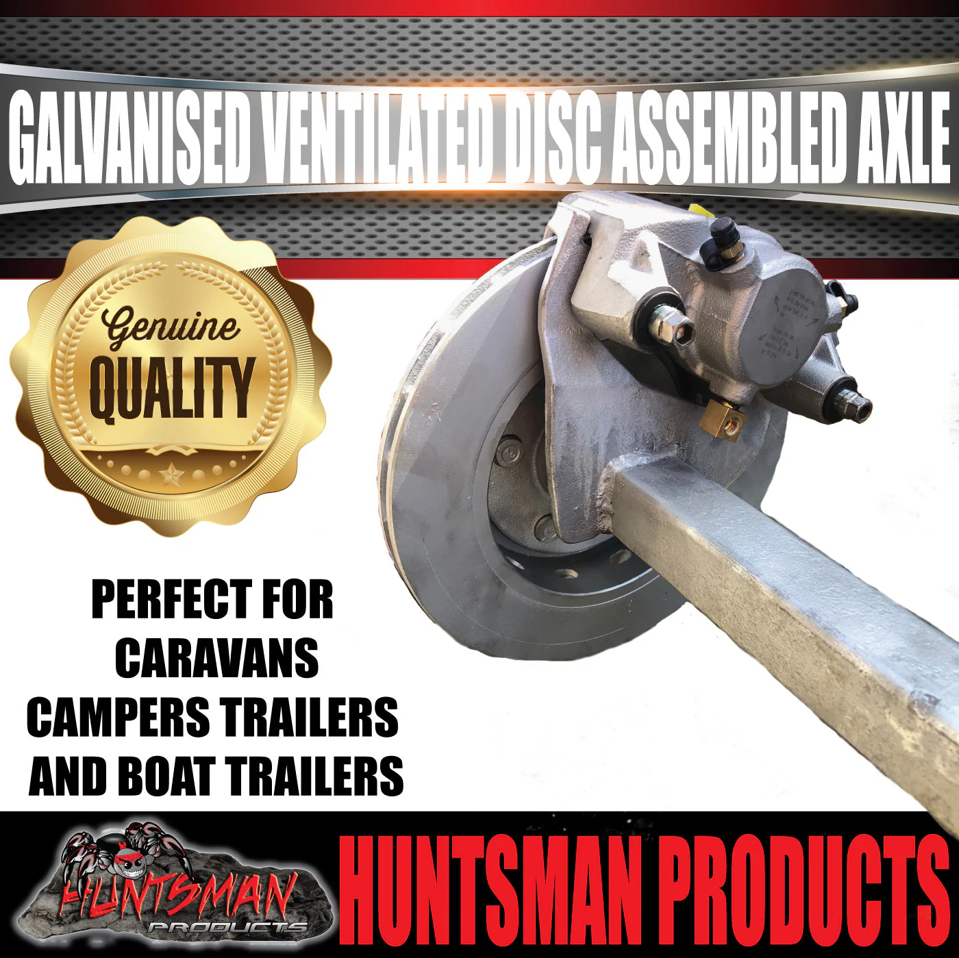 Galvanised 45mm Square Ventilated Hydraulic Disc Braked Trailer Axle 1400Kg, Axle Lengths 78''-96''. - Image 5