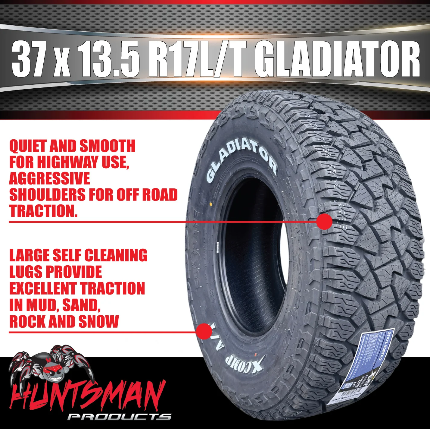 Gladiator X-COMP 37x13.5R17 L/T 131Q 10PR 4x4 All Terrain Tyre 37 13.50 17 - Image 2