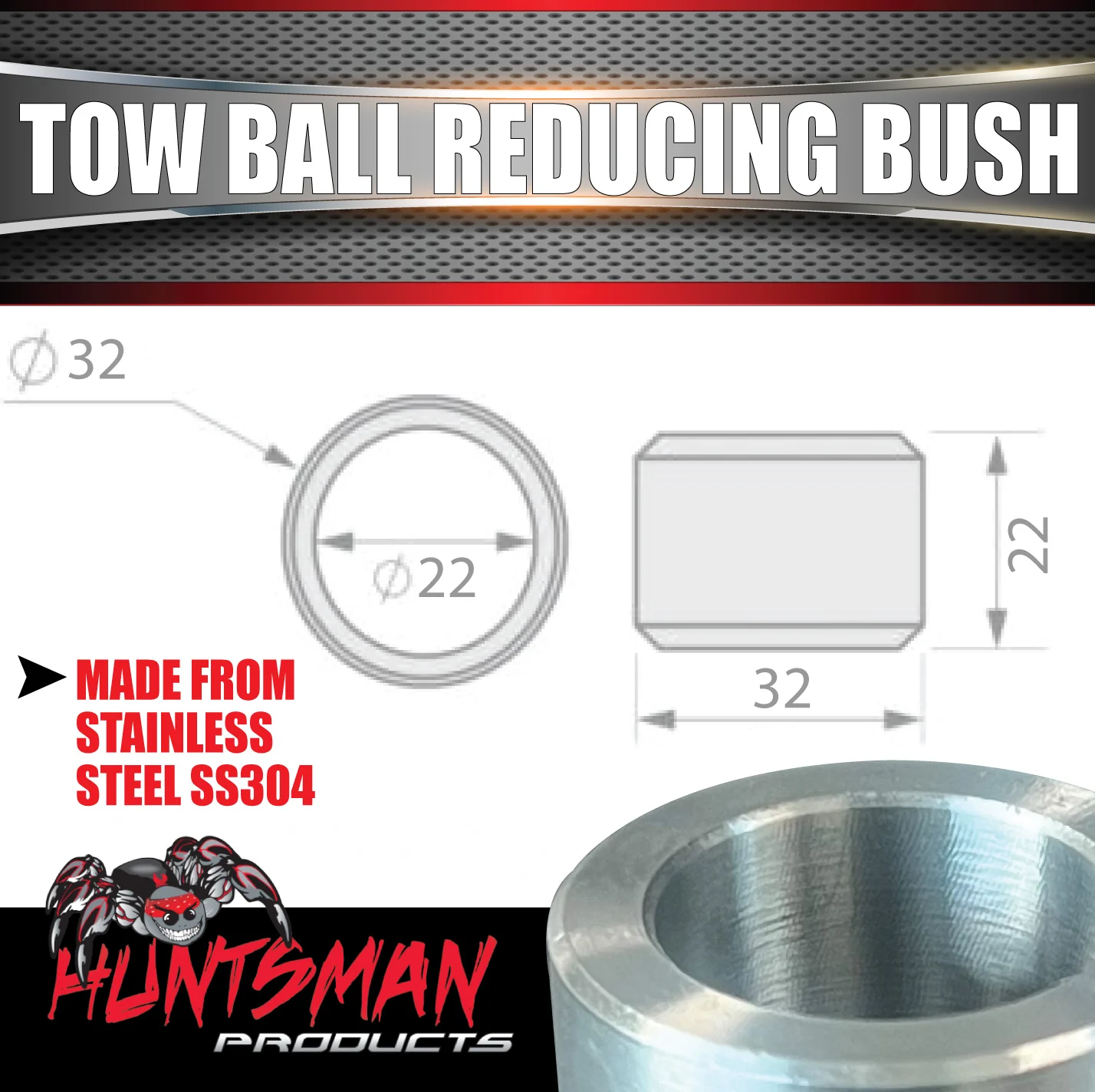 Huntsman Products Tow Ball Reducing Bush 70mm To 50mm Stainless Steel SS304 - Image 2