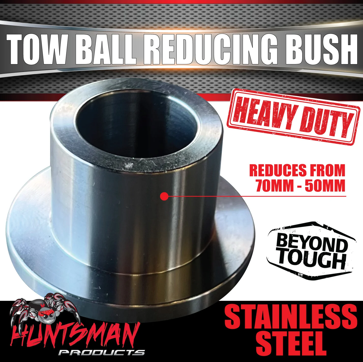 Huntsman Products Tow Ball Reducing Bush & FLange 70mm To 50mm Stainless Steel - Image 2