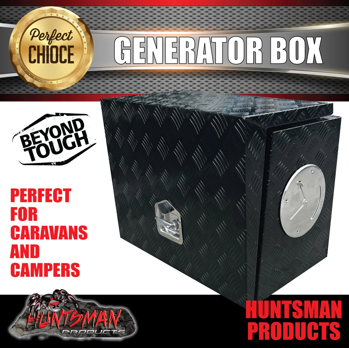 Large Black Powder Coat Aluminium Generator Box, Ventilated for caravan, truck, camping - Image 2