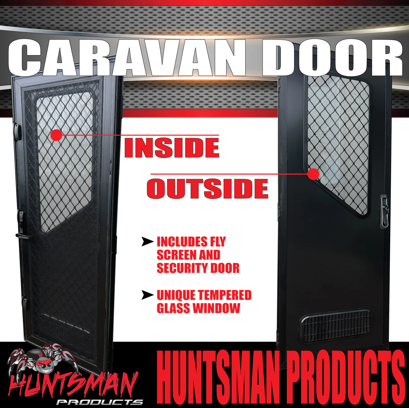 LHS Hinge Caravan Black Access Security Side door + Locking Flyscreen. 1750mm x 625mm - Image 3