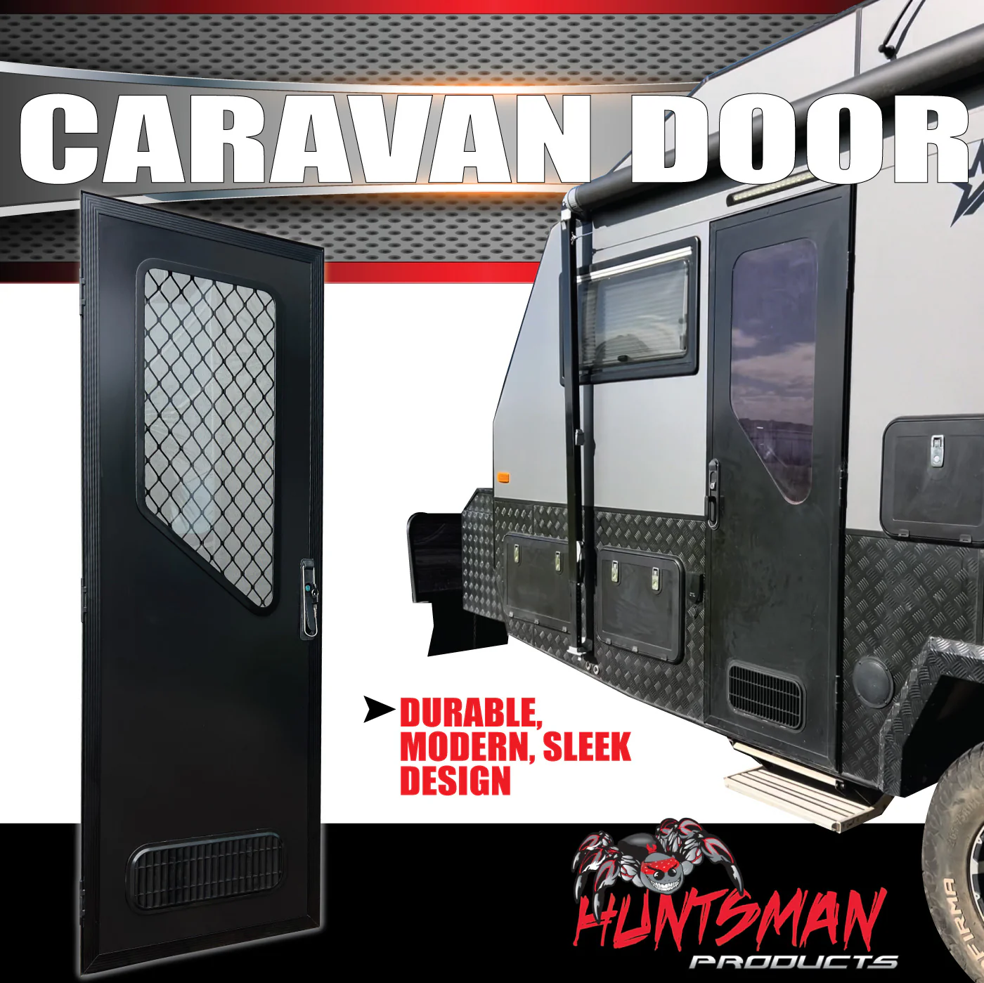 LHS Hinge Caravan Black Access Security Side door + Locking Flyscreen. 1750mm x 625mm - Image 4