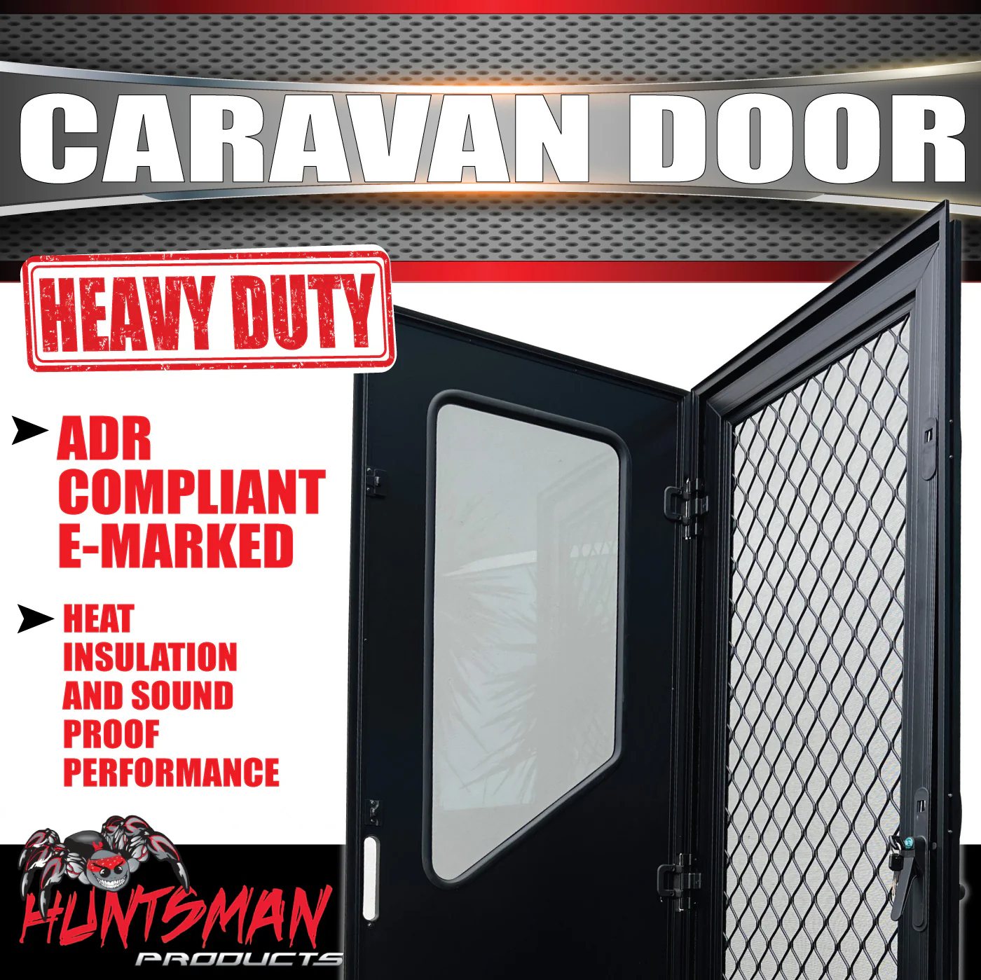 LHS Hinge Caravan Black Access Security Side door + Locking Flyscreen. 1750mm x 625mm - Image 6