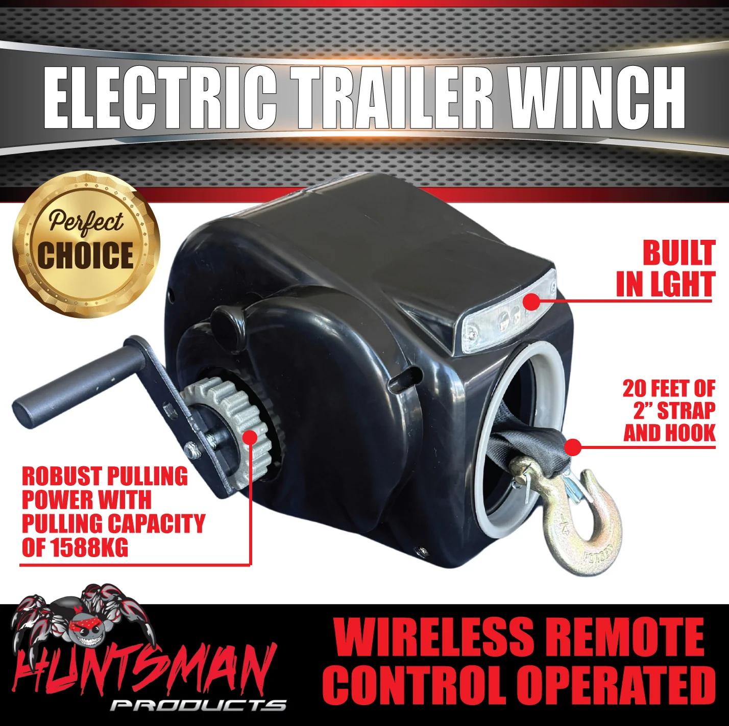 Lite Cruiser Electric Boat Trailer Winch + Remote to 7.3M 4536Kg Boat 6.1m Strap - Image 3