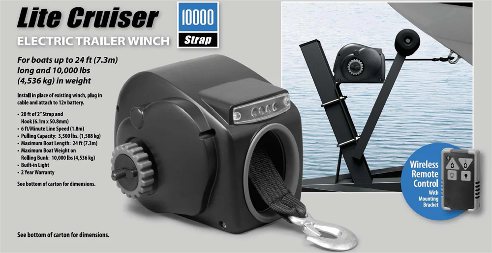 Lite Cruiser Electric Boat Trailer Winch + Remote to 7.3M 4536Kg Boat 6.1m Strap - Image 6