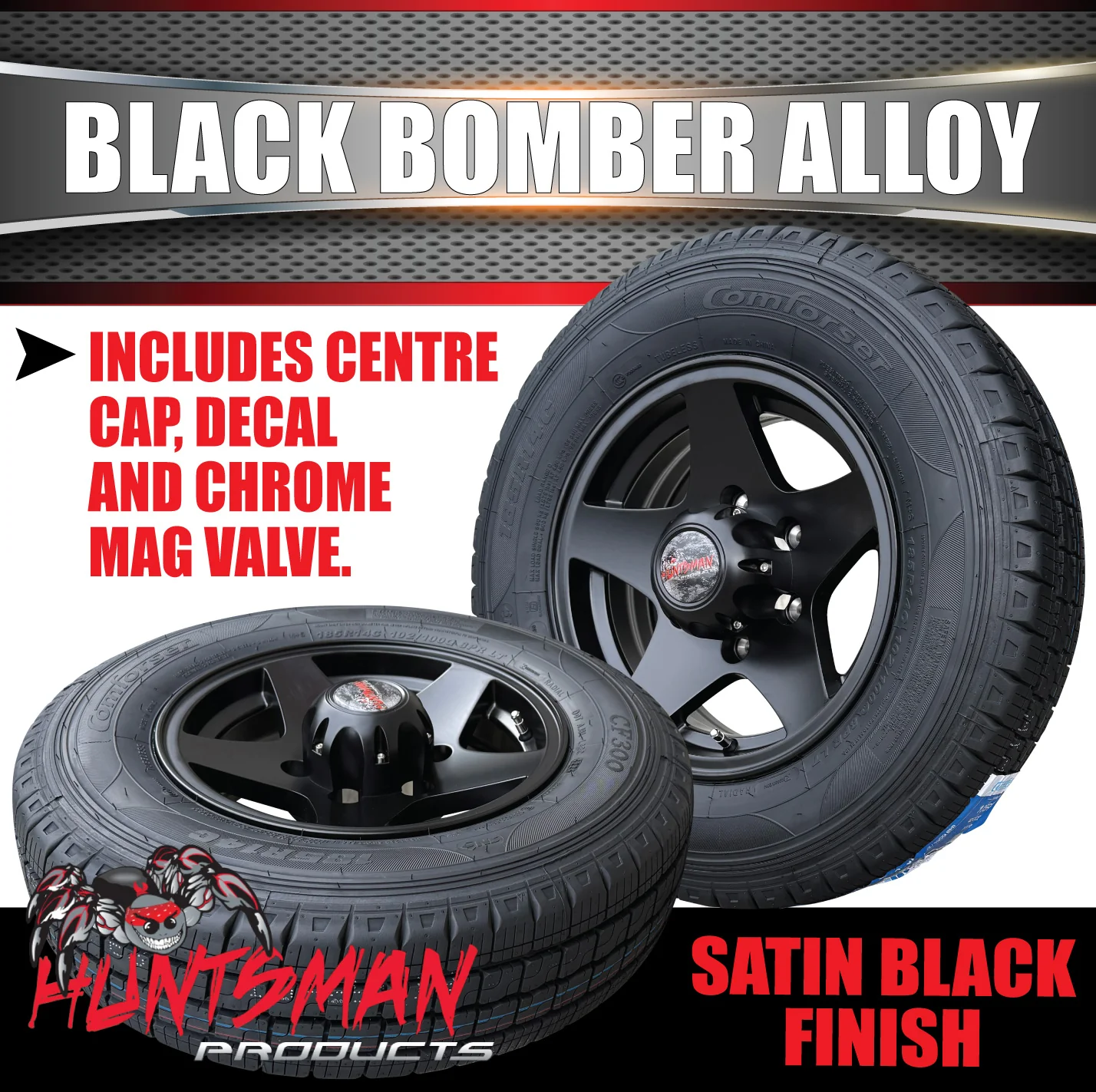 14" Trailer Caravan 6 Stud Black Bomber Alloy Wheel & 185R14C Commercial Tyre. 185 14 - Image 3