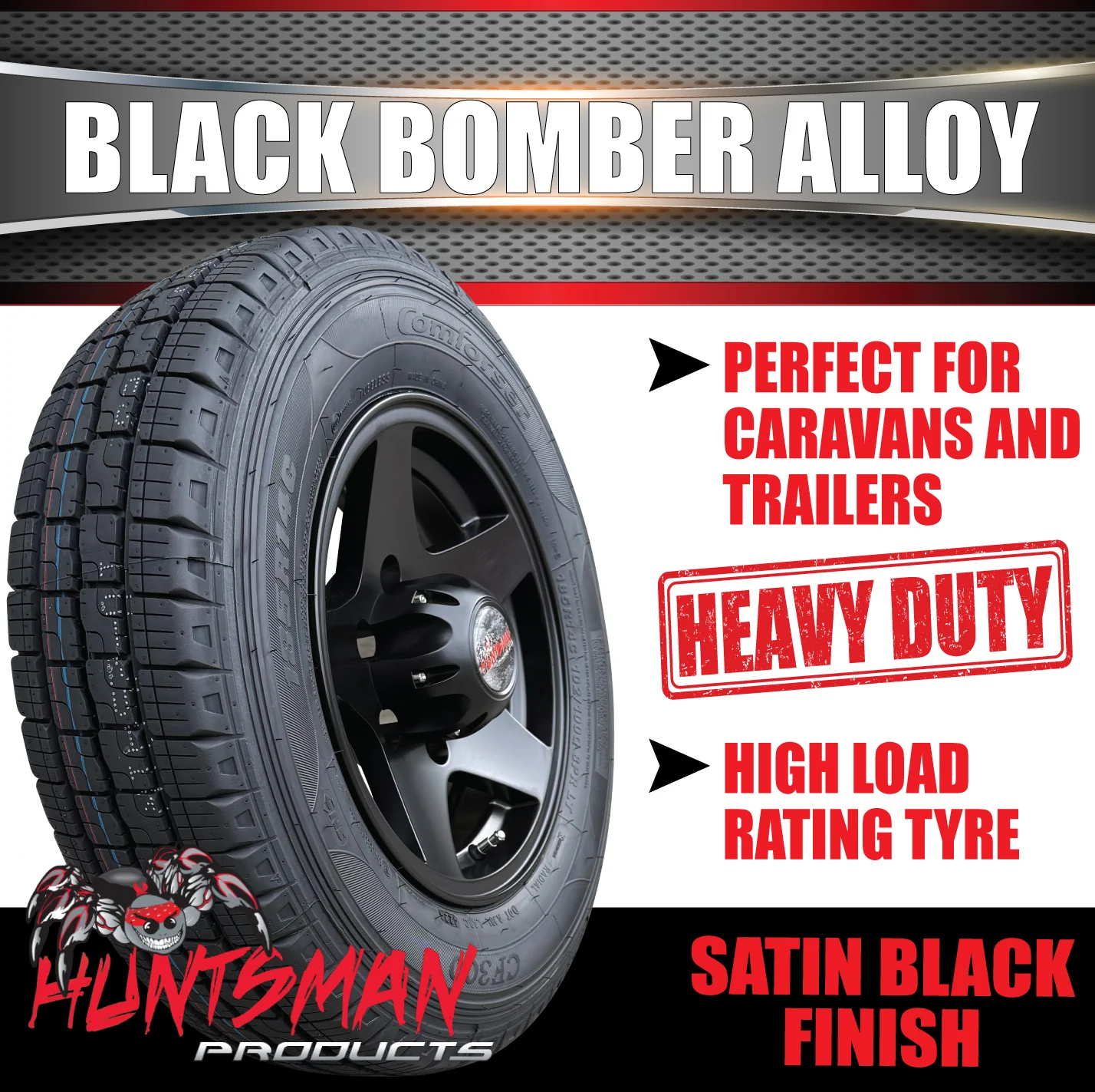 14" Trailer Caravan 6 Stud Black Bomber Alloy Wheel & 185R14C Commercial Tyre. 185 14 - Image 4
