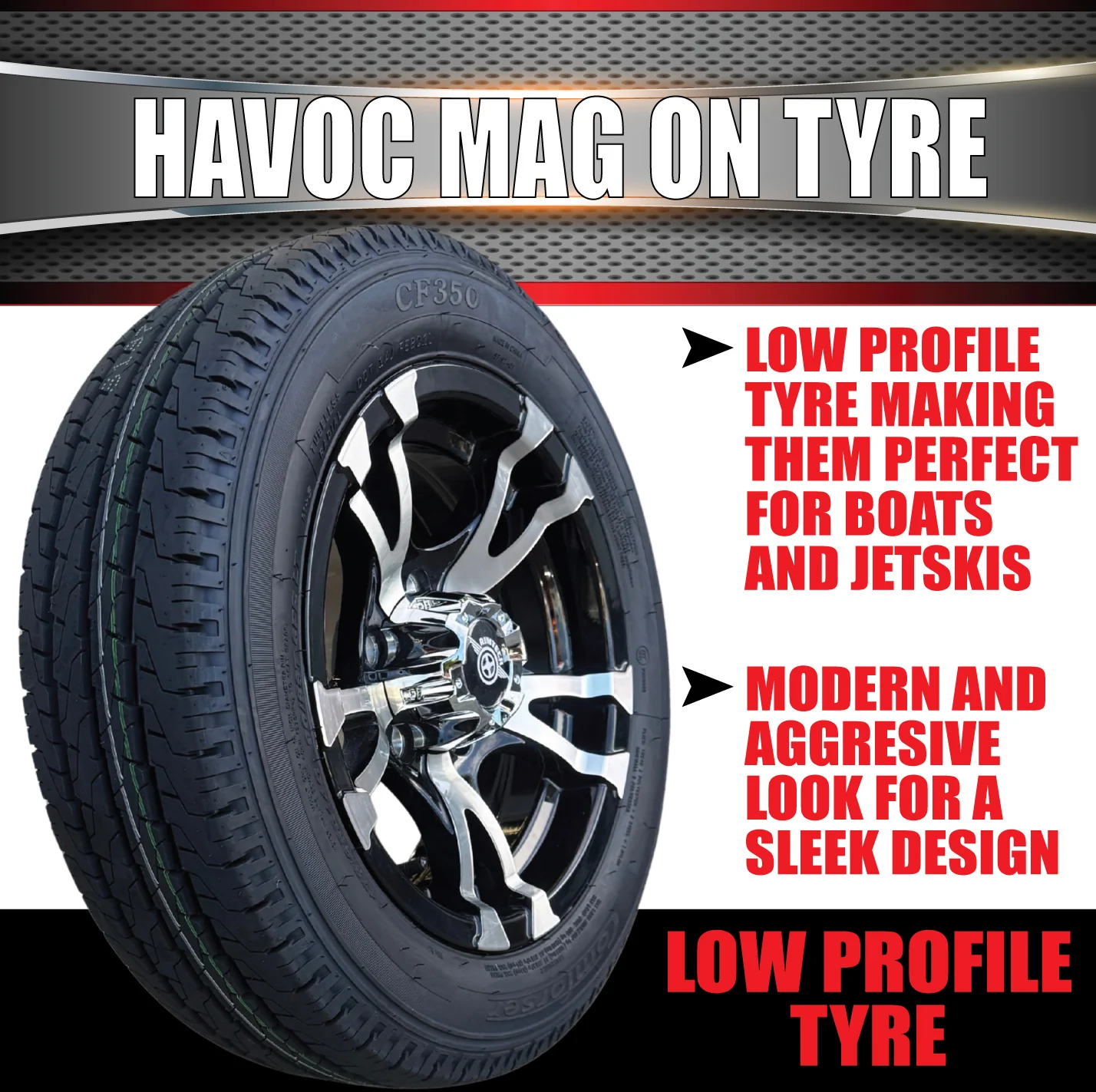 Low Profile Boat Trailer 14" Ford Pattern Havoc Mag Wheel Rim & 175/65R14C Tyre - Image 2