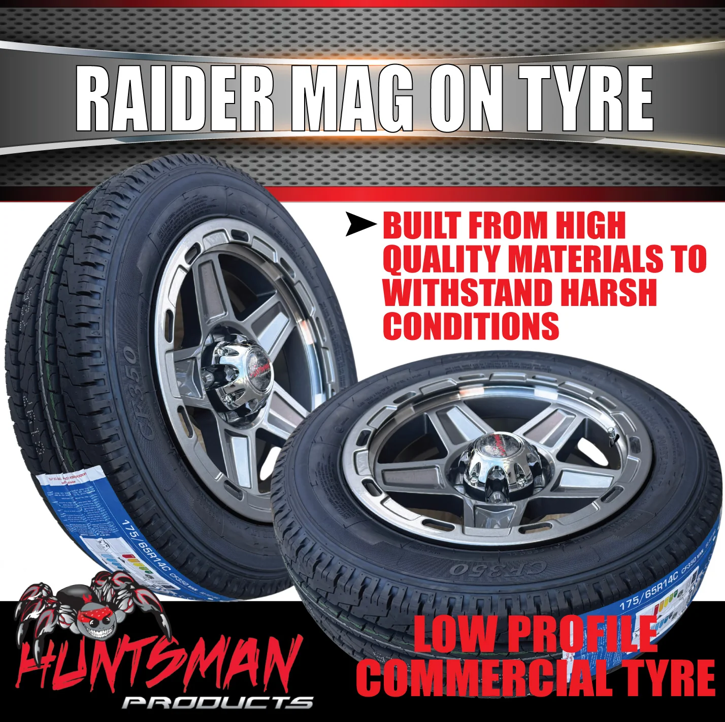 Low Profile Boat Trailer 14" Ford Stud Gunmetal Raider Mag Rim & 175/65R14C Tyre - Image 6
