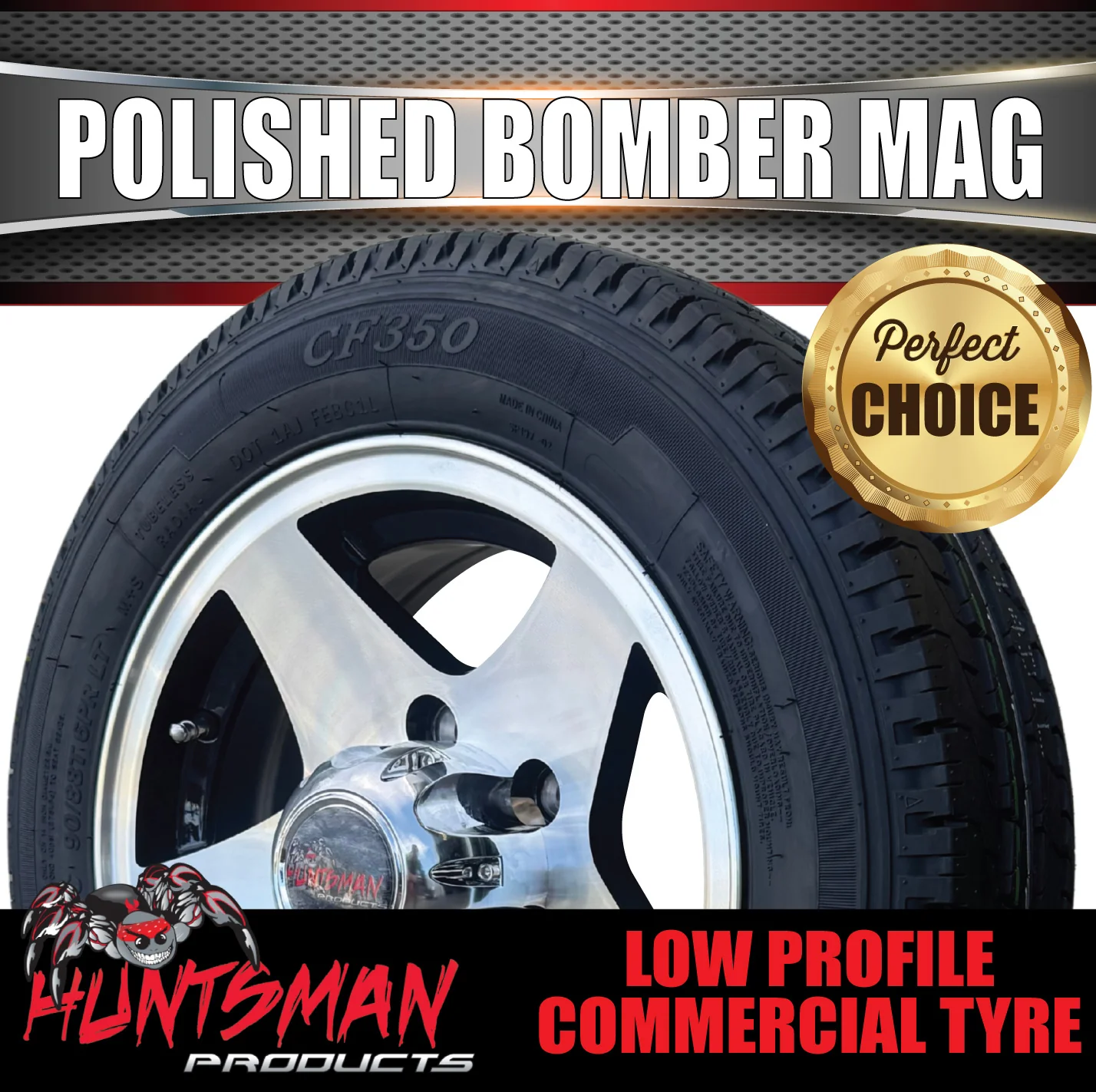 Low Profile Boat Trailer 14" Polished Bomber 6 Stud Alloy Mag Wheel & 175/65R14C Tyre - Image 2
