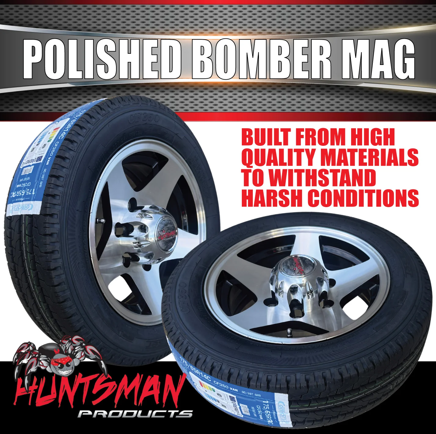 Low Profile Boat Trailer 14" Polished Bomber 6 Stud Alloy Mag Wheel & 175/65R14C Tyre - Image 3