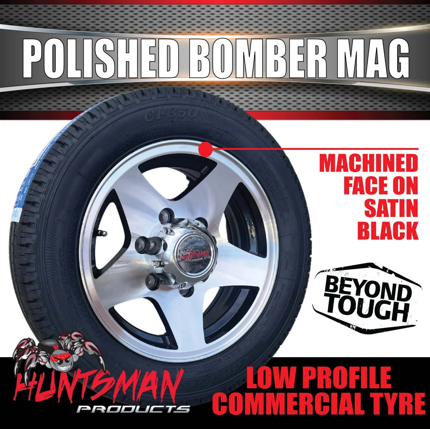 Low Profile Boat Trailer 14" Polished Bomber 6 Stud Alloy Mag Wheel & 175/65R14C Tyre - Image 4