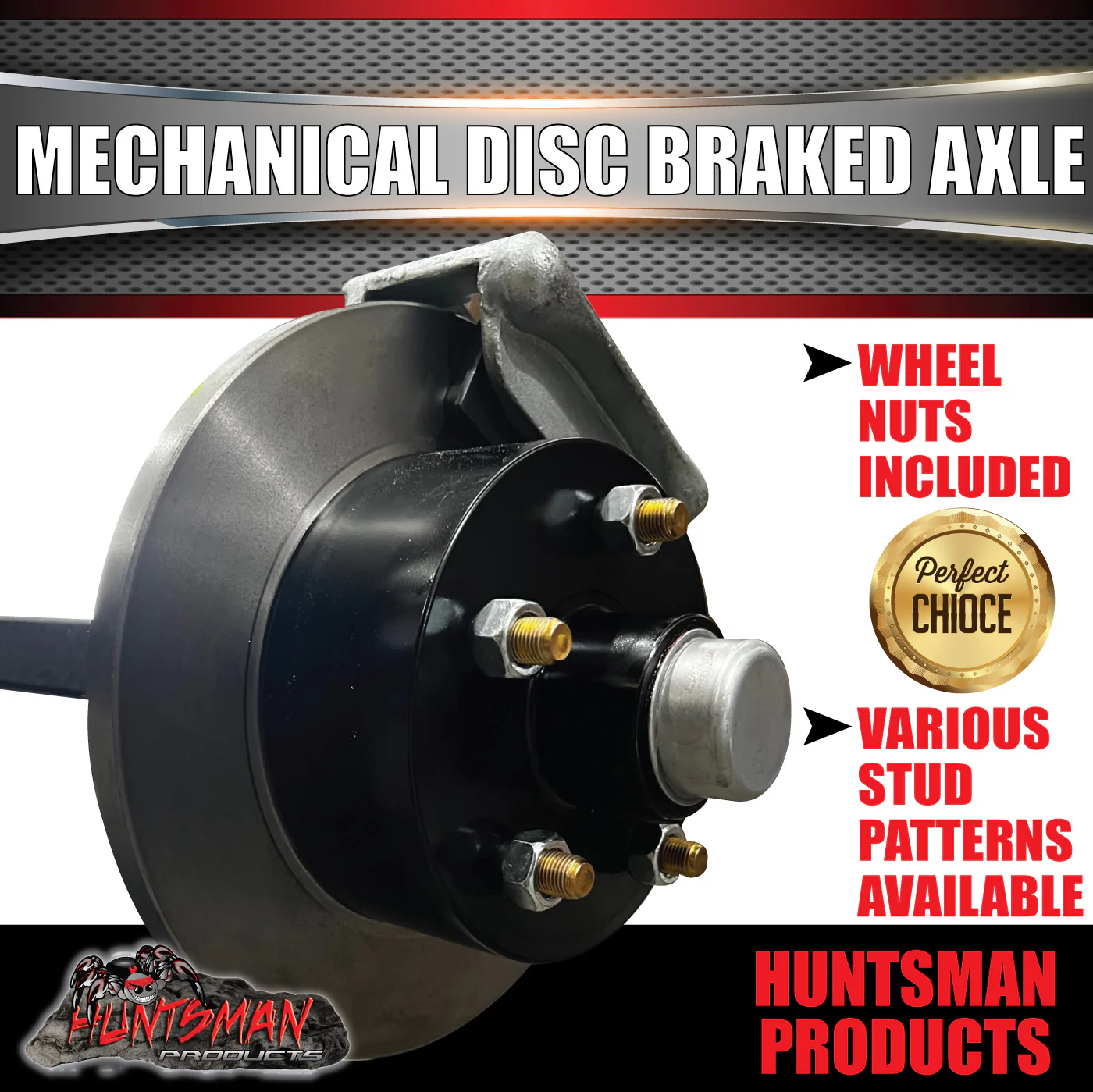 Natural 40mm Square Mechanical Disc Braked Trailer Axle. 1000Kg 60" - 77" Axles - Image 3