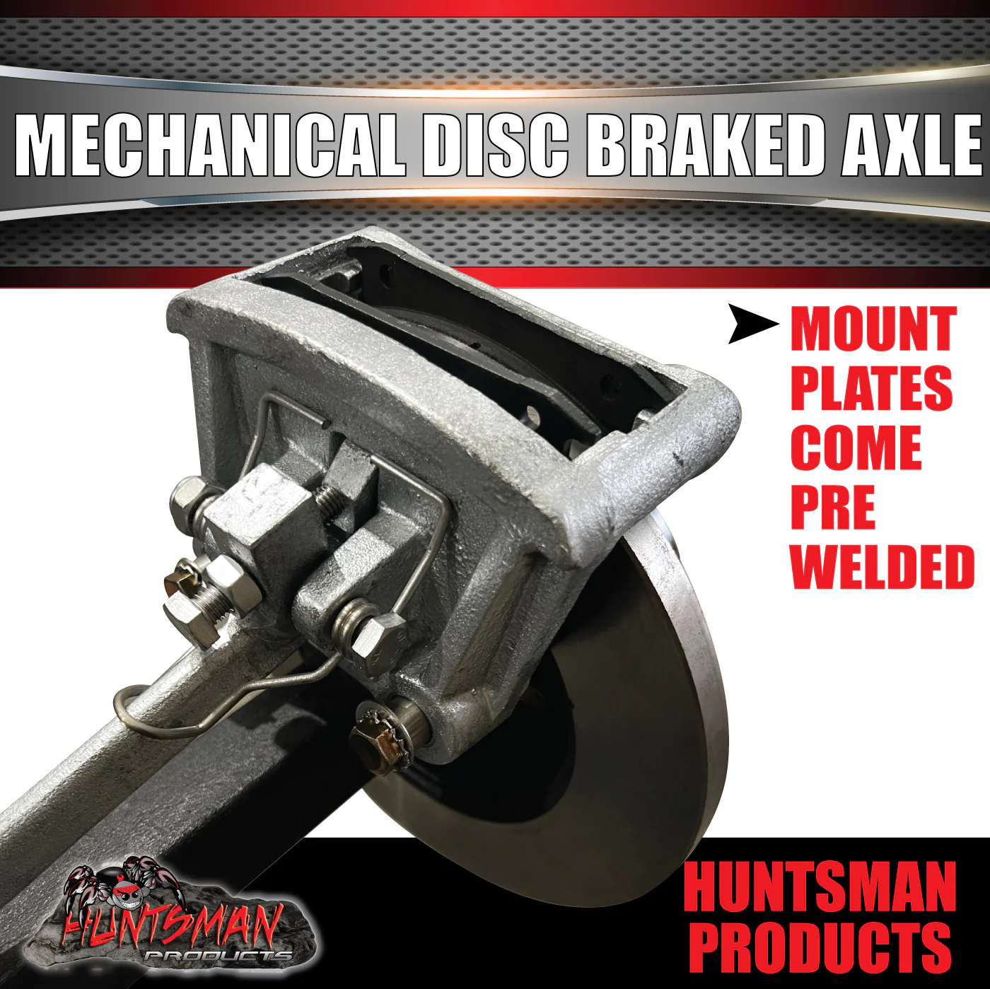Natural 40mm Square Mechanical Disc Braked Trailer Axle. 1000Kg 78"-96" Axles - Image 2