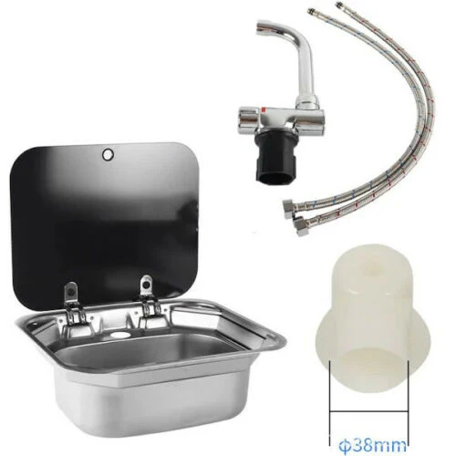 RV Caravan Camper Trailer Kitchen Stainless Sink Basin + Hot Cold Mixer Tap - Image 6