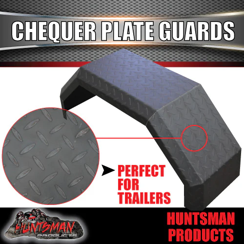 Pair Single Axle Trailer Mudguards & Steps Chequer Steel. 250mm Wide Aggressive folds - Image 3