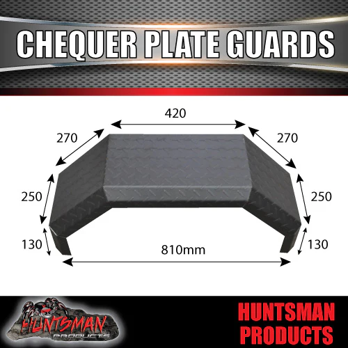 Pair Single Axle Trailer Mudguards & Steps Chequer Steel. 250mm Wide Aggressive folds - Image 4
