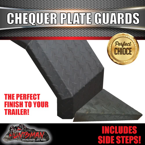 Pair Single Axle Trailer Mudguards & Steps Chequer Steel. 250mm Wide Aggressive folds - Image 6