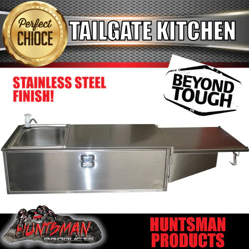 304 Stainless Steel Camper Trailer Caravan Tailgate Kitchen. LHS Sink Solid Back - Image 2