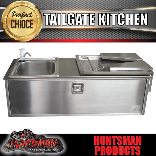 304 Stainless Steel Camper Trailer Caravan Tailgate Kitchen. LHS Sink Solid Back - Image 3