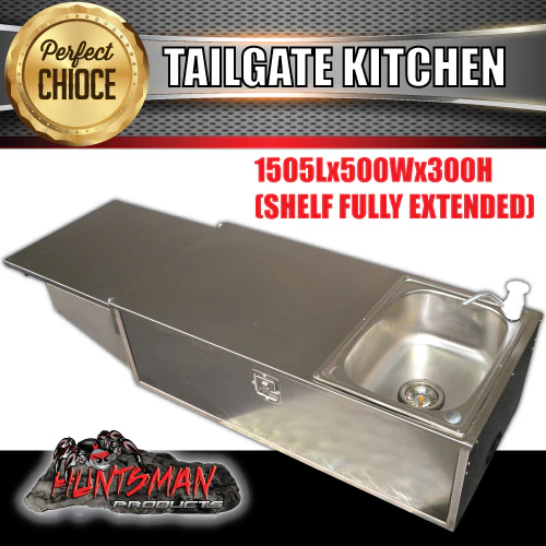 304 Stainless Steel Camper Trailer Caravan Tailgate Kitchen. RHS Sink Solid Back - Image 2