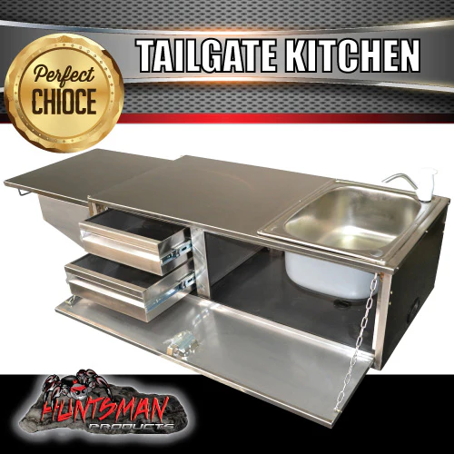 304 Stainless Steel Camper Trailer Caravan Tailgate Kitchen. RHS Sink Solid Back - Image 3