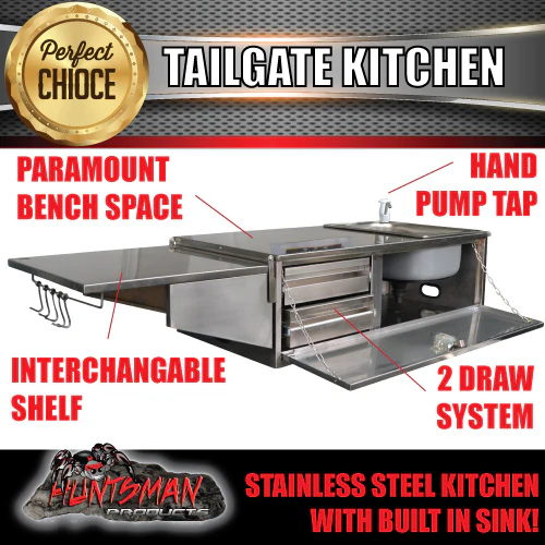 304 Stainless Steel Camper Trailer Caravan Tailgate Kitchen. RHS Sink Solid Back - Image 5