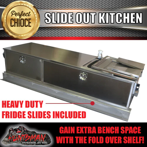 Stainless Steel Camper Trailer Caravan Slide Out Kitchen. 2 Drawers, Sink Tap - Image 2