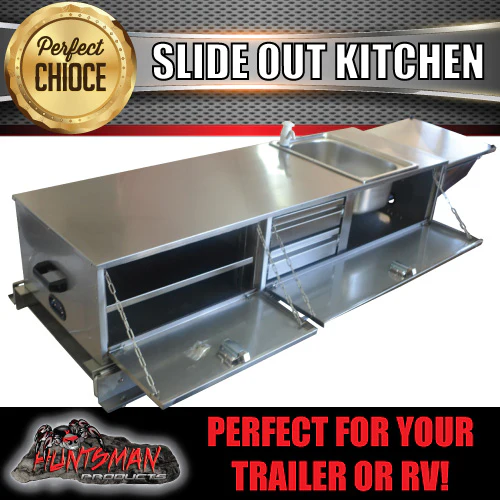 Stainless Steel Camper Trailer Caravan Slide Out Kitchen. 2 Drawers, Sink Tap - Image 3