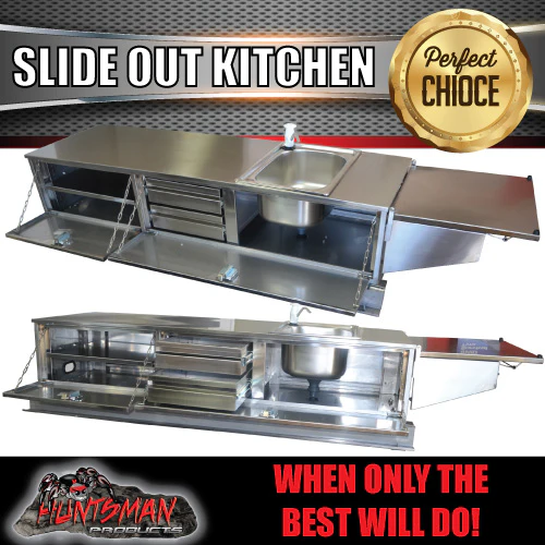 Stainless Steel Camper Trailer Caravan Slide Out Kitchen. 2 Drawers, Sink Tap - Image 5