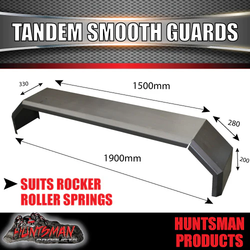 X2 Off Road 1900mm x 330mm Tandem Trailer Mudguards Smooth Steel For Rocker Roller Springs - Image 5