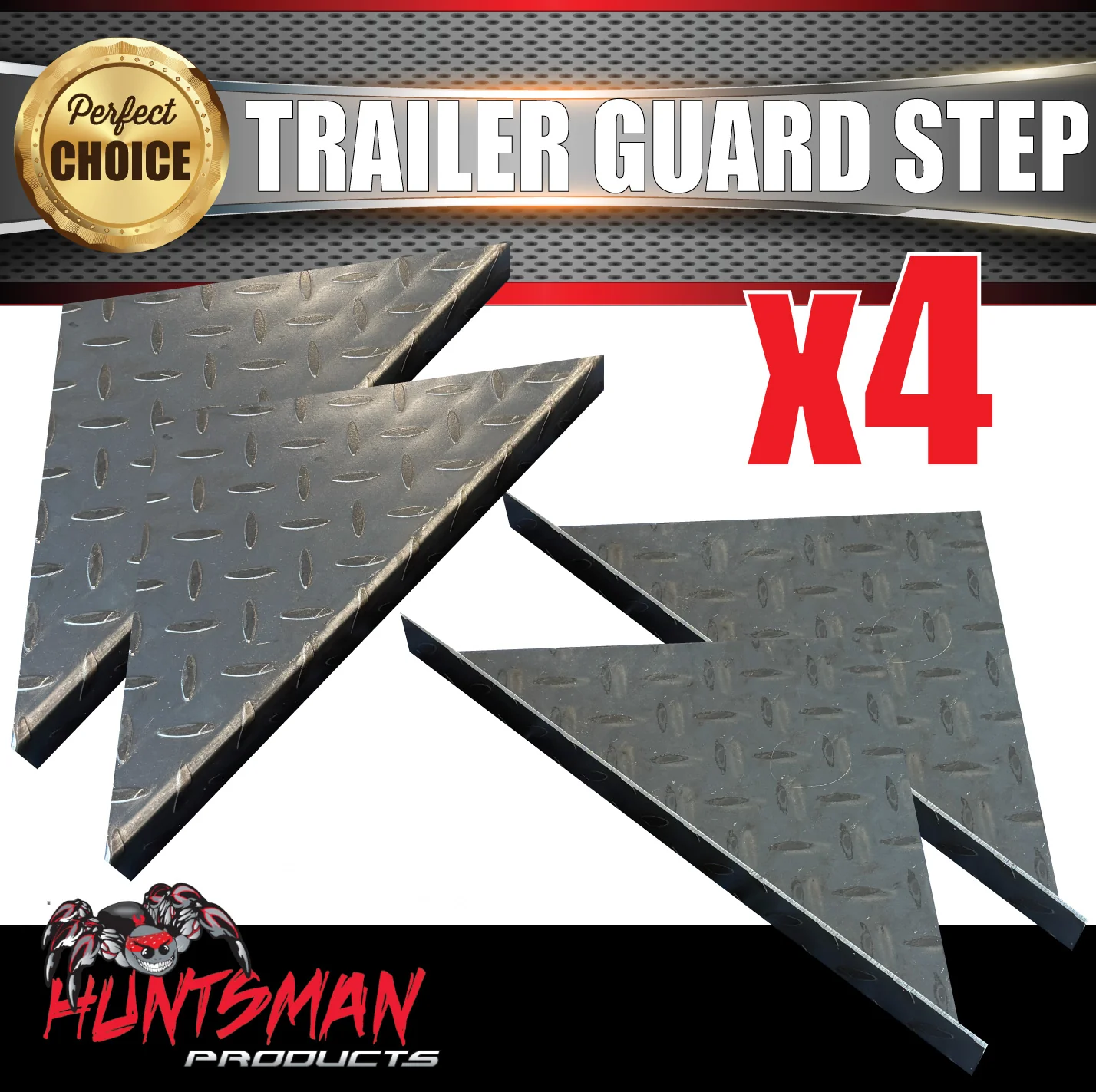 Pair Single Axle Trailer Mudguards & Steps Chequer Steel. 250mm Wide Aggressive folds - Image 8