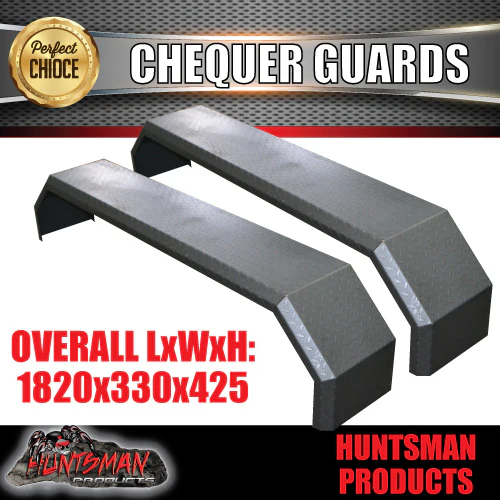 2x Off Road 1820mm x 330mm Tandem Trailer Chequer Mudguards & Steps. For Slipper Springs - Image 3