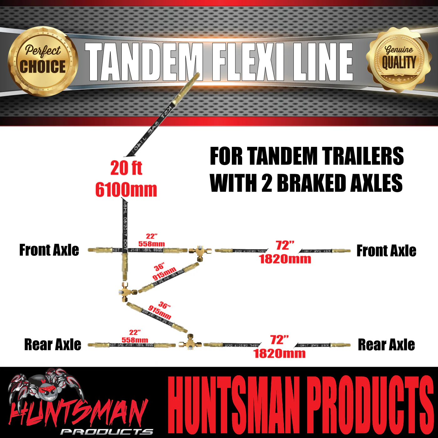 Tandem Boat Trailer Caravan Twin Brake Axle  Hydraulic Disc Drum Brake Flexi Hose Line Kit - Image 3