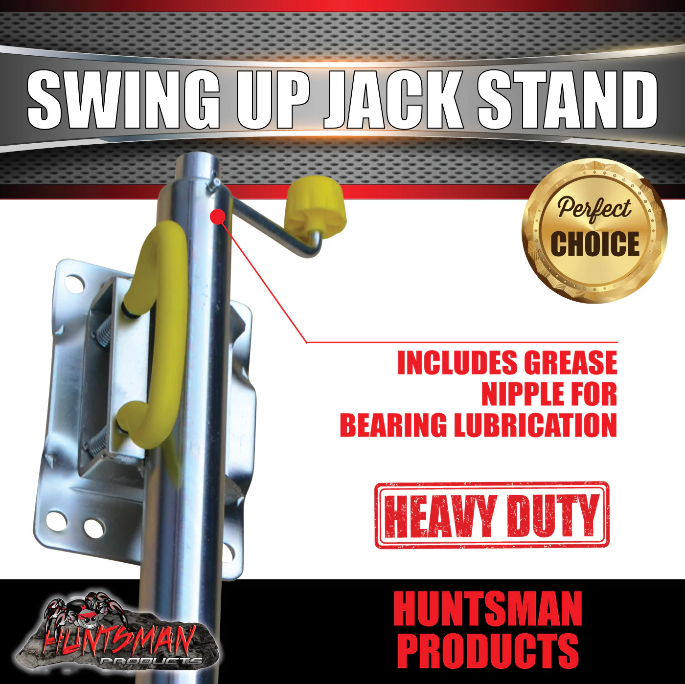 Trailer Caravan Swing Up Jack Stand. 350Kg Rated. Jockey Wheel Style, Greasable - Image 4