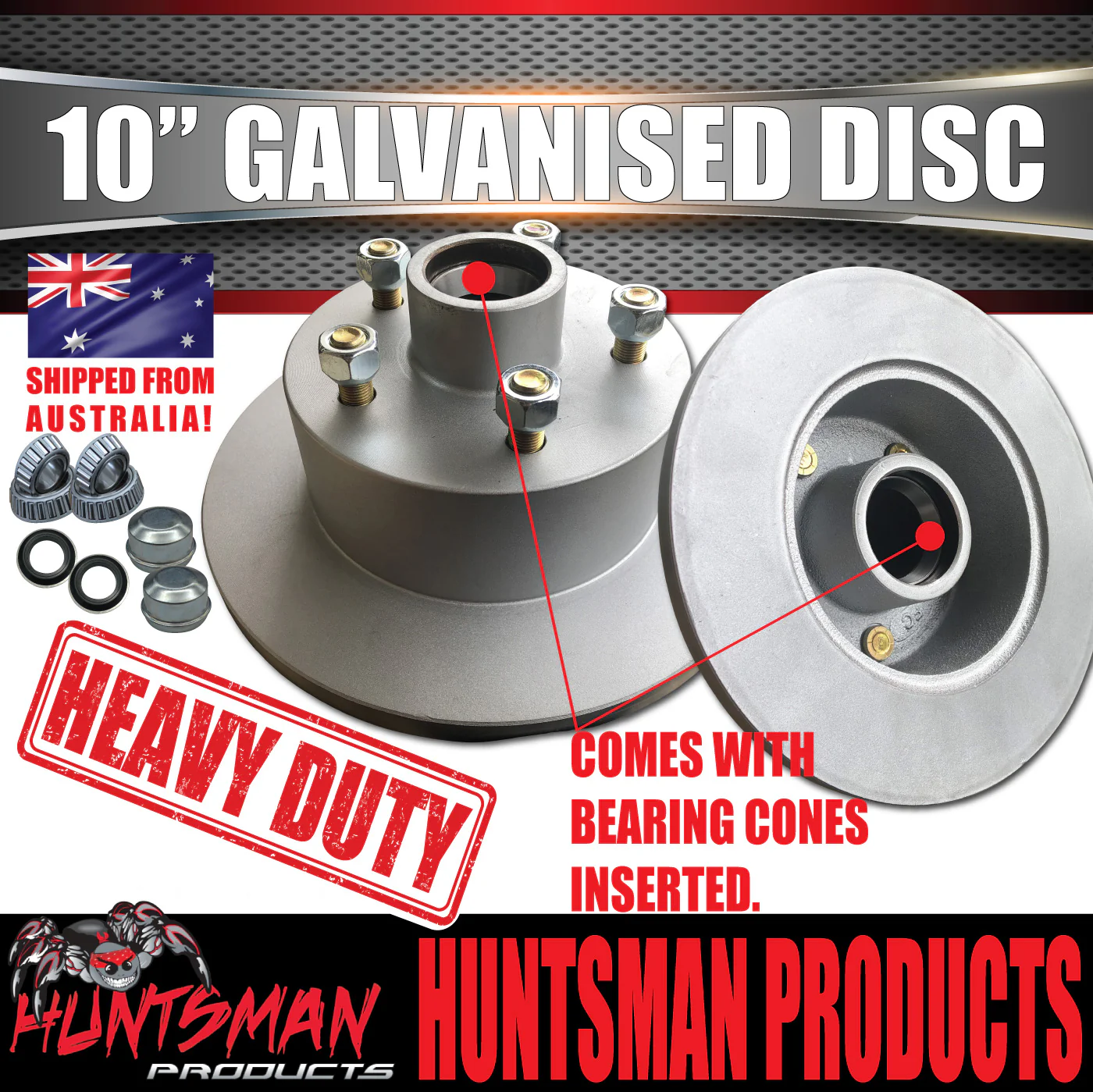 2x Ford 10" Trailer Caravan Galvanised Dacromet Disc Hubs & LM Holden Bearings - Image 4