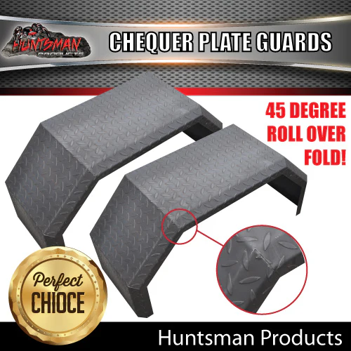 x2 Single Axle Off Road Trailer Mudguards Chequer Steel. 330mm Wide Aggressive folds - Image 3